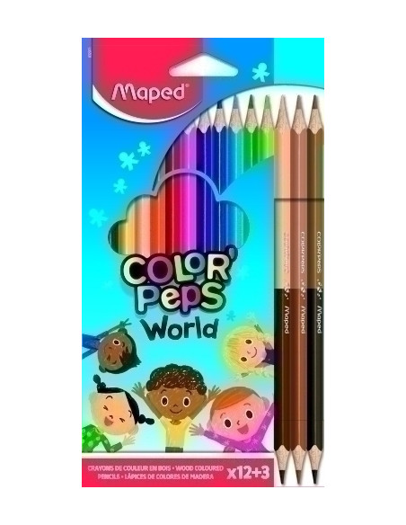 LAPICES de COLORES MAPED COLOR PEPS WORLD estuche de 12 Regalo 3 Duo tonos piel
