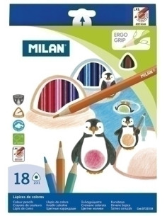 LAPICES de COLORES MILAN ERGO GRIP TRIANGULARES ESTUCHE DE 18