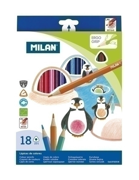 LAPICES de COLORES MILAN ERGO GRIP TRIANGULARES ESTUCHE DE 18