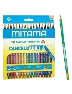 LAPICES de COLORES MITAMA TRIANGULARES BORRABLES CAJA de 18