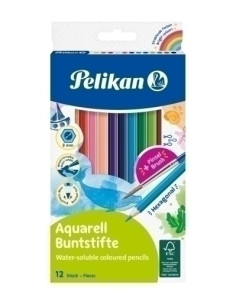 LAPICES de COLORES PELIKAN AQUARELL HEXAGONAL  PINCEL estuche de 12 700672