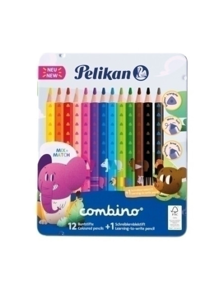 LAPICES de COLORES PELIKAN JUMBO TRIANGULAR CAJA METAL de 12
