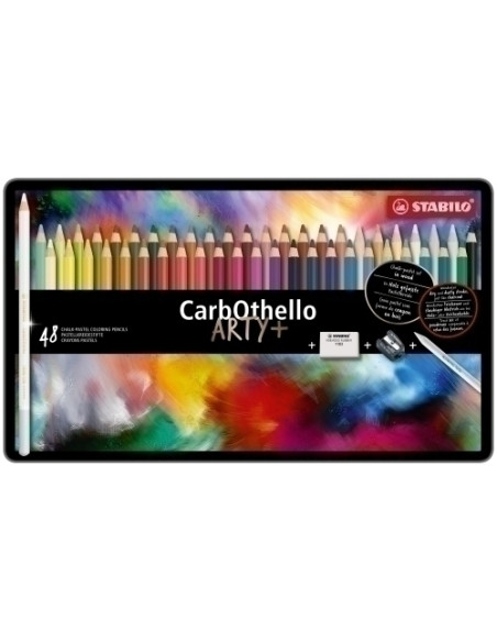 LAPICES de COLORES STABILO CARBOTHELLO estuche de METAL de 48 Incluye 1 afilalapices 4514  1 goma de borrar 1183  1 difumino