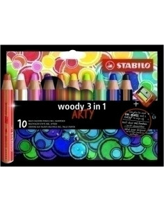 LAPICES de COLORES STABILO WOODY 880 3 en 1 ARTY LINE ESTUCHE de 10 incluye sacapuntas