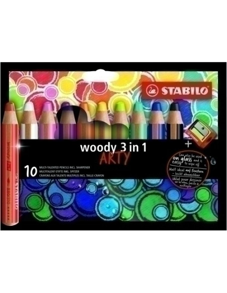 LAPICES de COLORES STABILO WOODY 880 3 en 1 ARTY LINE ESTUCHE de 10 incluye sacapuntas