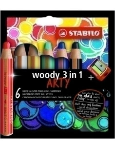 LAPICES de COLORES STABILO WOODY 880 3 en 1 ARTY LINE ESTUCHE de 6 incluye sacapuntas