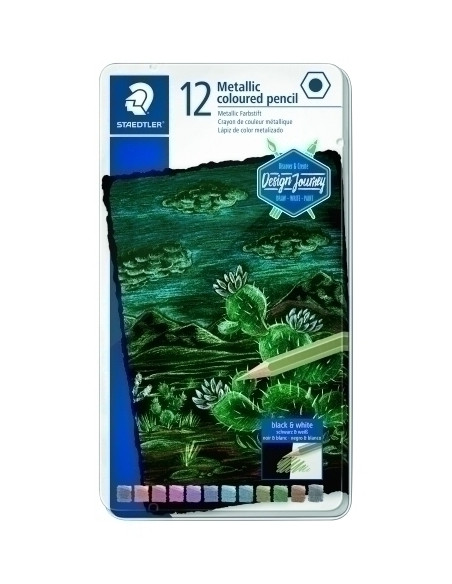 LAPICES de COLORES STAEDTLER DESIGN JOURNEY 146 COLORES METALICO estuche METAL de 12