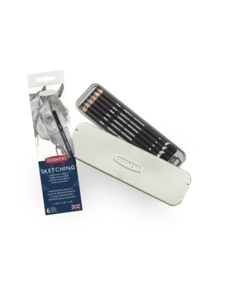 LAPICES de GRAFITO DERWENT SKETCHING 3 GRADOS HB-2B-4B CAJA METALICA de 6