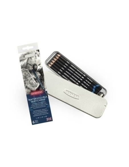 LAPICES de GRAFITO DERWENT SKETCHING 3 GRADOS HB-4B-8B CAJA METALICA de 6
