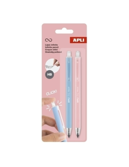 LAPIZ APLI GRAFITO HB  INFINITO RETRACTIL AZUL Y ROSA PACK DE 2