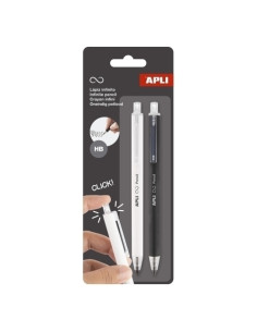 LAPIZ APLI GRAFITO HB  INFINITO RETRACTIL BLANCO Y NEGRO PACK DE 2