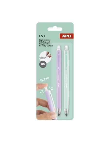 LAPIZ APLI GRAFITO HB  INFINITO RETRACTIL LILA Y MENTA PACK DE 2