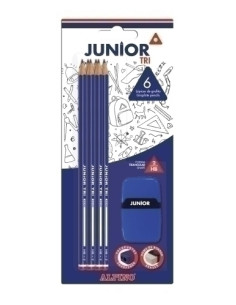 LAPIZ de GRAFITO ALPINO JUNIOR - HB TRI BLISTER de 6 Y AFILAGOMA
