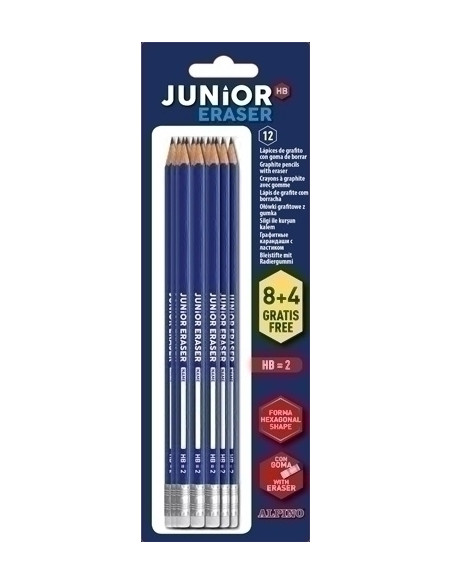 LAPIZ de GRAFITO ALPINO JUNIOR con GOMA - HB blister de 84