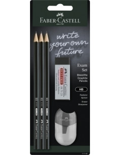 LAPIZ de GRAFITO FABER-CASTELL 1111 - HB SET para EXAMEN  3x LAPICES 1x GOMA DE BORRAR 1x AFILALAPIZ CON DEPOSITO