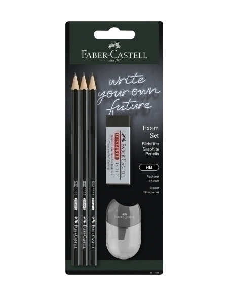 LAPIZ de GRAFITO FABER-CASTELL 1111 - HB SET para EXAMEN  3x LAPICES 1x GOMA DE BORRAR 1x AFILALAPIZ CON DEPOSITO