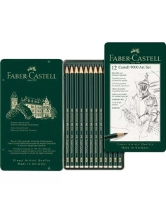 LAPIZ de GRAFITO FABER-CASTELL 9000 ESTUCHE METAL DE 12 SURTIDOS 8B 7B 6B 5B 4B 3B 2B B HB F H 2H