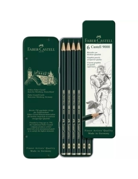 LAPIZ de GRAFITO FABER-CASTELL 9000 ESTUCHE METAL DE 6 SURTIDOS 8B 6B 4B 2B B HB