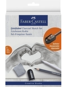 LAPIZ de GRAFITO FABER-CASTELL GOLDFABER SET DE 8 PIEZAS 5x LAPICES CARBON GOLDFABER 1x SACAPUNTAS 1x GOMA BORRAR 1X DIFUMINIO