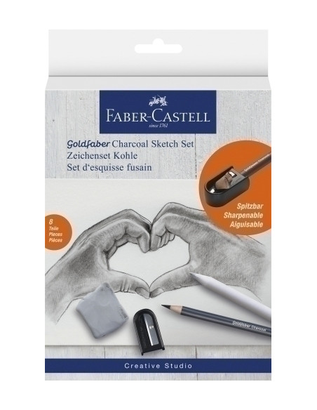 LAPIZ de GRAFITO FABER-CASTELL GOLDFABER SET DE 8 PIEZAS 5x LAPICES CARBON GOLDFABER 1x SACAPUNTAS 1x GOMA BORRAR 1X DIFUMINIO