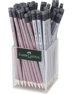 LAPIZ de GRAFITO FABER-CASTELL GRIP 2001 B con GOMA DE BORRAR bote de 72 36x plateados 36x rosados