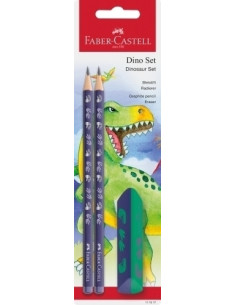 LAPIZ de GRAFITO FABER-CASTELL HB DINOSAURIO AZUL blister de 2  GOMA