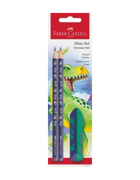 LAPIZ de GRAFITO FABER-CASTELL HB DINOSAURIO AZUL blister de 2  GOMA
