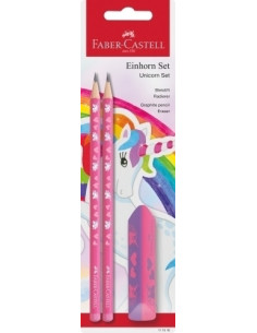 LAPIZ de GRAFITO FABER-CASTELL HB UNICORNIO ROSA blister de 2  GOMA