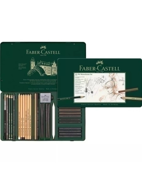 LAPIZ de GRAFITO FABER-CASTELL PITT MONOCHROME estuche METAL de 33