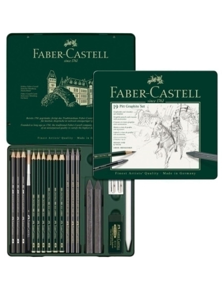 LAPIZ de GRAFITO FABER-CASTELL PITT SURTIDO estuche METAL de 19