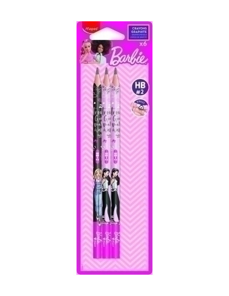 LAPIZ de GRAFITO MAPED BARBIE  con GOMA - HB BLISTER de 6