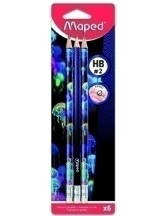LAPIZ de GRAFITO MAPED DEEPSEA con GOMA - HB BLISTER de 6