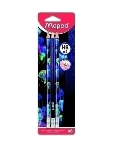 LAPIZ de GRAFITO MAPED DEEPSEA con GOMA - HB BLISTER de 6