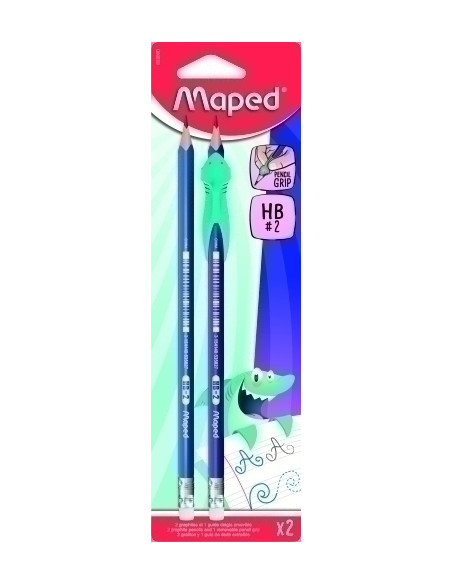 LAPIZ de GRAFITO MAPED con GOMA - HB BLISTER de 2  1 GRIP