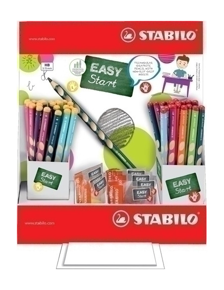 LAPIZ de GRAFITO STABILO EASY GRAPH EXPOSITOR de 72 contenido 48 LAPICES y 8 AFILAS DIESTRO 24 LAPICES y 4 AFILAS ZURDO