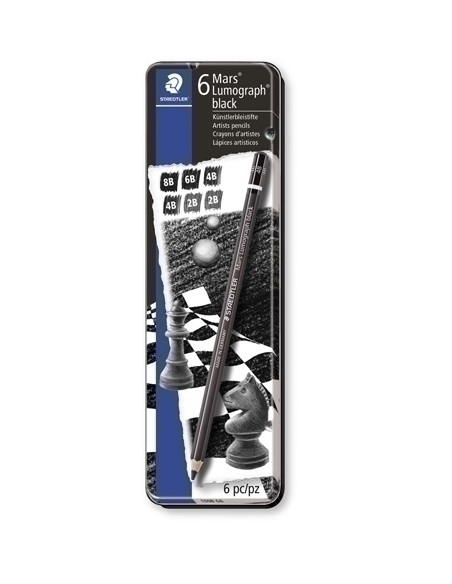 LAPIZ de GRAFITO STAEDTLER 100B LUMOGRAPH BLACK caja METAL de 6 8B 7B 6B 4B 2B HB