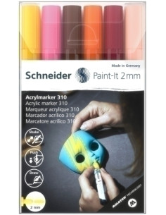 MARCADOR ACRYLIC SCHNEIDER PAINT-IT 310 CONICO 2 mm ESTUCHE de 6 amarillo fucsia marrón naranja borgoña albaricoque