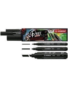 MARCADOR ACRYLIC STABILO FREE ARTY LINE NEGRO ESTUCHE DE 3 T100T300T800C
