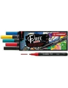 MARCADOR ACRYLIC STABILO FREE T100 ARTY LINE 1-2 mm SET ROYAL ESTUCHE DE 5 carmin negro turquesa amarillo y azul