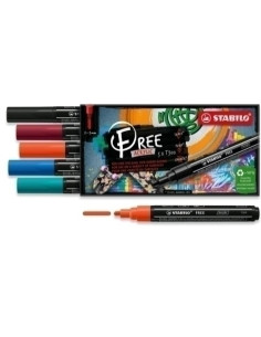 MARCADOR ACRYLIC STABILO FREE T300 ARTY LINE 2-3 mm SET URBAN ESTUCHE DE 5 turquesa azul rojo claro purpura y negro