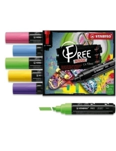 MARCADOR ACRYLIC STABILO FREE T800C ARTY LINE 4-10 mm SET SEASIDE ESTUCHE DE 5 violeta amarillo verde claro azul cobalto y rosa