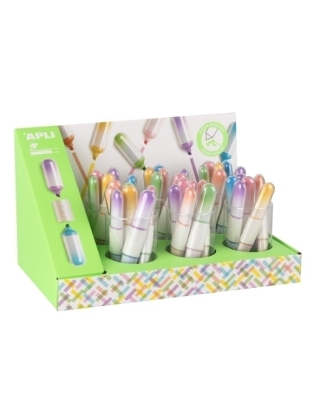 MARCADOR FLUOR APLI DOBLE PUNTA DUAL MINI EXPOSITOR DE 36