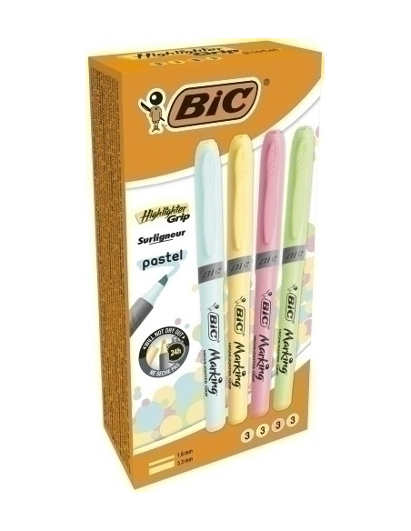 MARCADOR FLUOR BIC BRITE LINER GRIP PASTEL CAJA DE 12