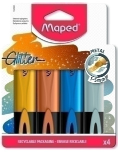 MARCADOR FLUOR MAPED FLUO PEPS METAL GLITTER  PACK de 4