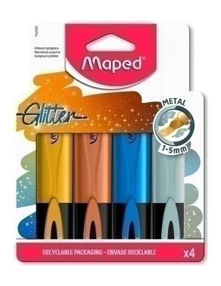 MARCADOR FLUOR MAPED FLUO PEPS METAL GLITTER  PACK de 4