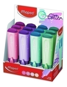 MARCADOR FLUOR MAPED FLUO PEPS PASTEL GLITTER EXPOSITOR de 12