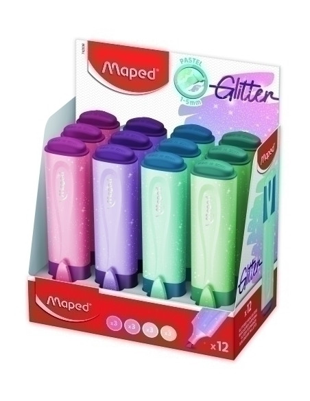 MARCADOR FLUOR MAPED FLUO PEPS PASTEL GLITTER EXPOSITOR de 12