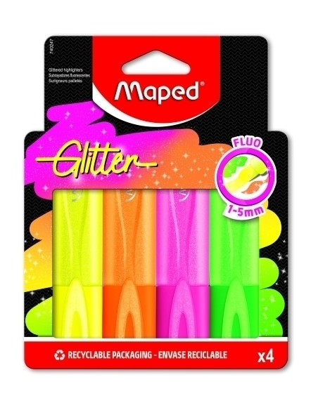 MARCADOR FLUOR MAPED NEON GLITTER PACK de 4
