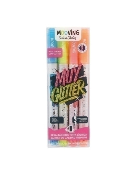 MARCADOR FLUOR MOOVING GLITTER ESTUCHE de 4
