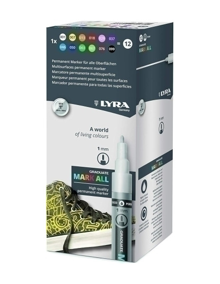 MARCADOR PERMANENTE LYRA GRADUATE MARK ALL CONICO 10 mm SURTIDO ESTUCHE DE 12